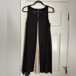 Alfani Black and Cream A-Line Pleated Swing Dress V-Neck Sleeveless